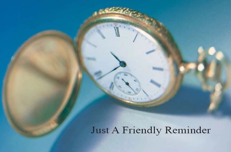 Friendly reminder postcard — pocket watch design